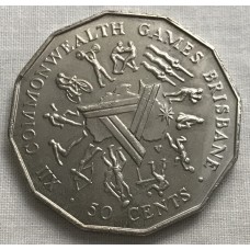 AUSTRALIA 1982 . FIFTY 50 CENTS COIN . XII COMMONWEALTH GAMES BRISBANE